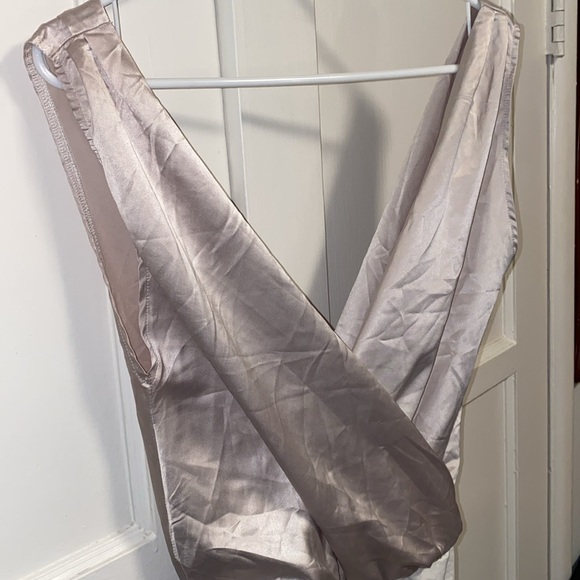 Zara Small Champagne Satin Pleated Bodysuit - Picture 9 of 9